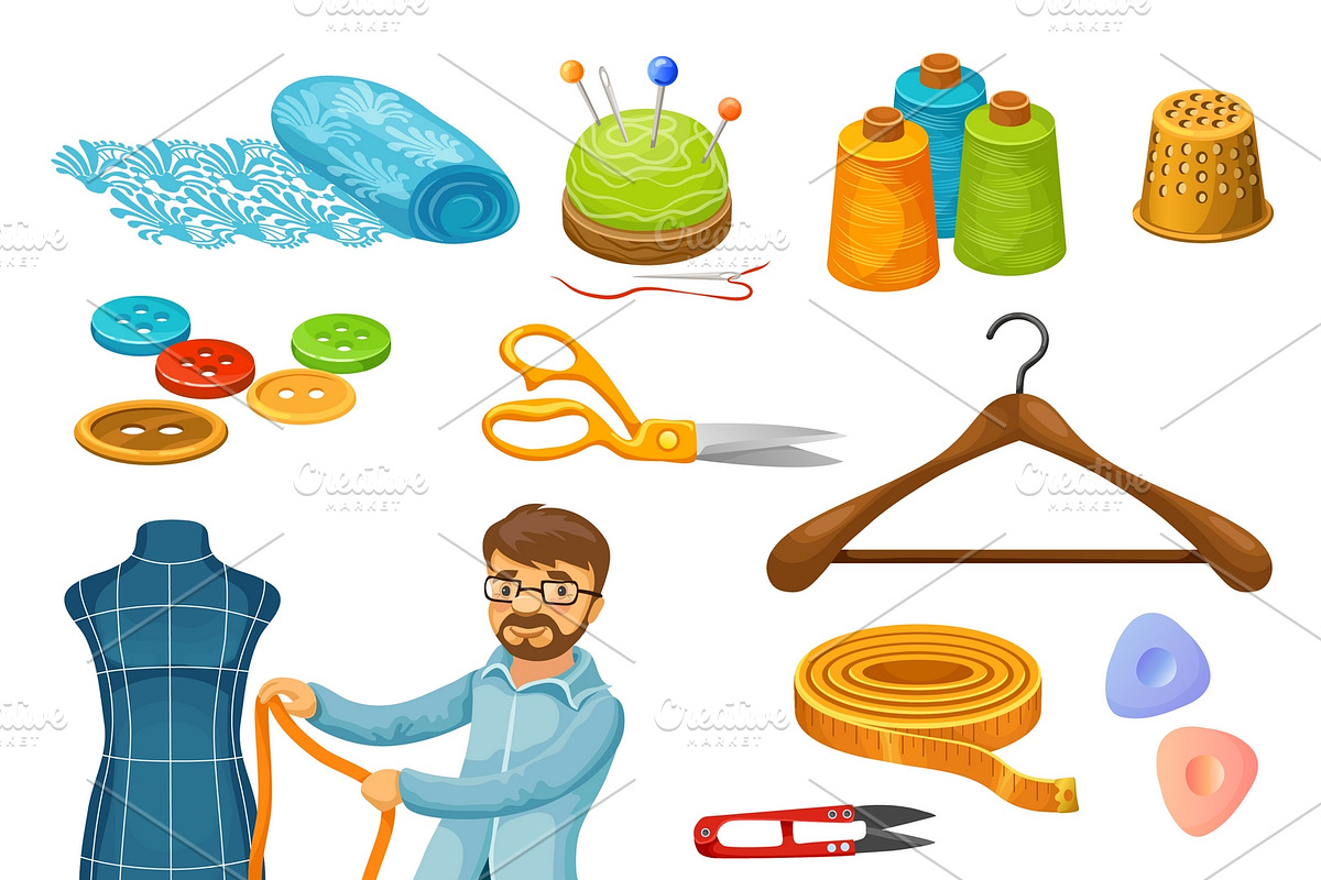 Colorful Tailor Tools Set in Graphics - product preview 8
