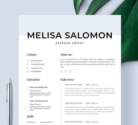 Resume Template 1 page | "Milan" in Resume Templates - product preview 2