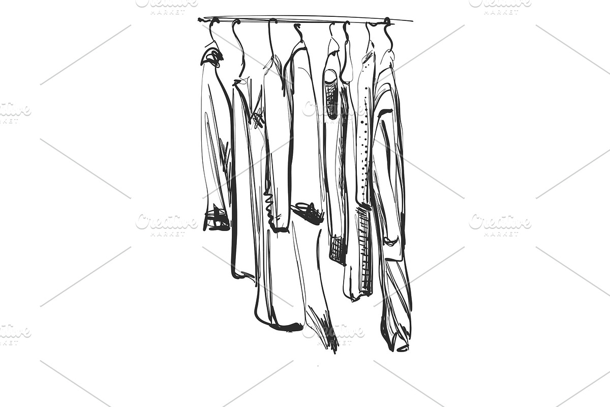 Hand drawn wardrobe sketch. Clothes in Illustrations - product preview 8