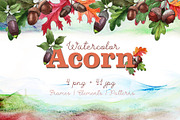 Autumn acorn leaf and plant PNG set