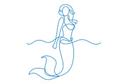 Mermaid swim in the sea. Continuous