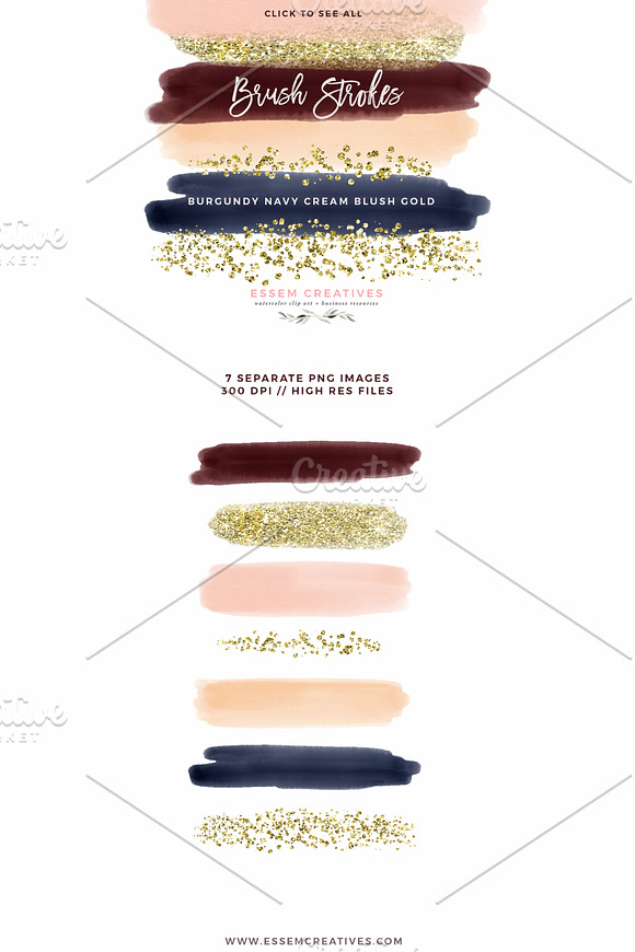 Burgundy Navy Gold Watercolor Floral in Illustrations - product preview 7
