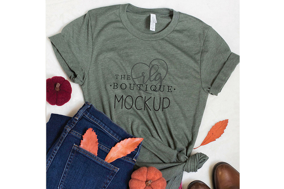 Green T-shirt Fall Mockup