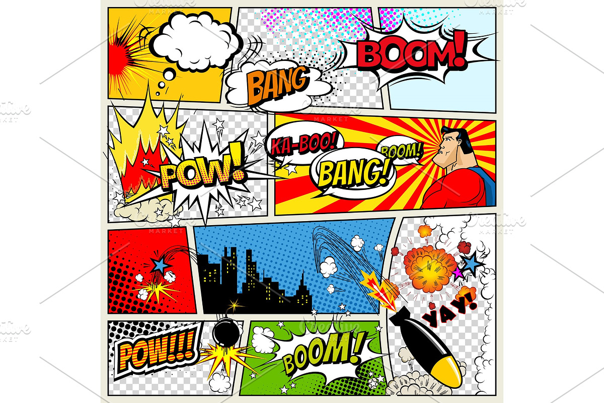 Comics Template. Vector Retro in Illustrations - product preview 8