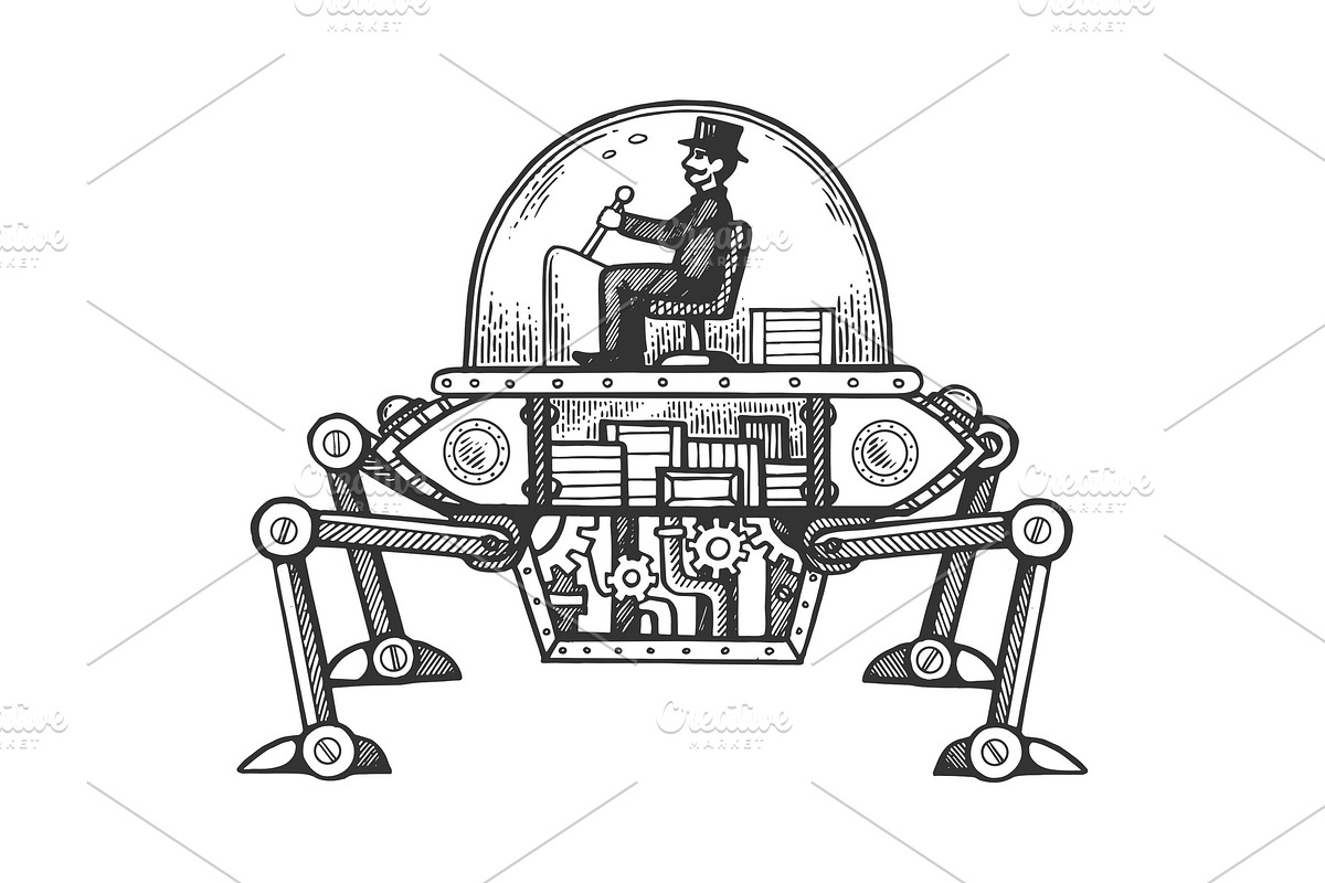Steam engine car engraving vector in Illustrations - product preview 8