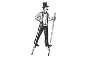 Man on stilts engraving vector