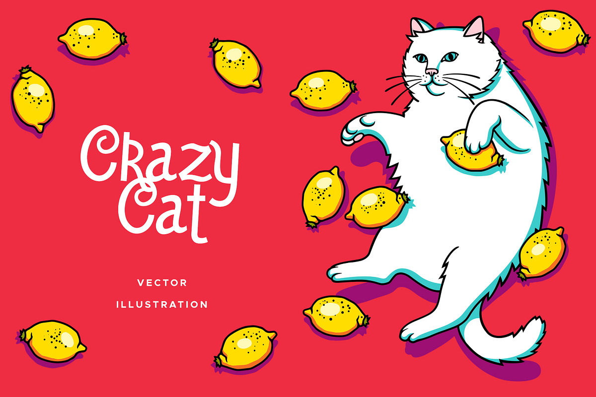 Cat With Lemons Vector Illustration in Illustrations - product preview 8