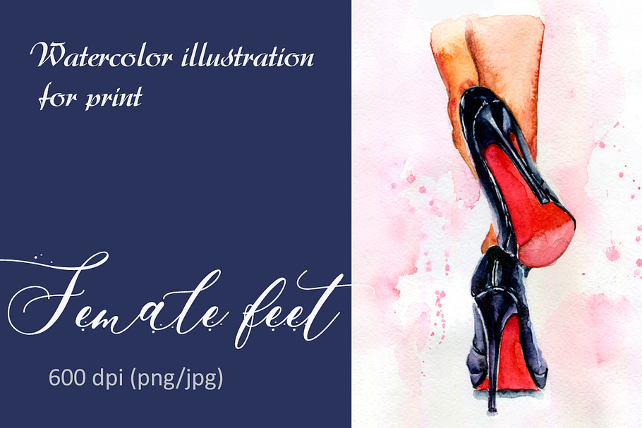 Female feet. Watercolor illustration in Illustrations - product preview 8