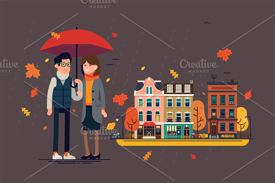 Couple in Autumn Town in Illustrations - product preview 8