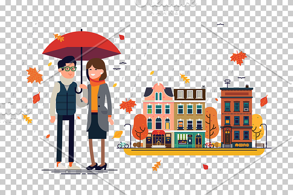 Couple in Autumn Town in Illustrations - product preview 1