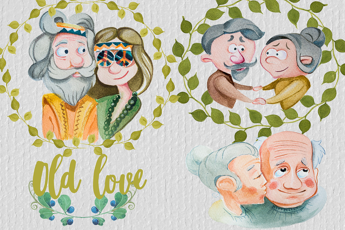 Watercolor Old Love Clipart in Illustrations - product preview 8
