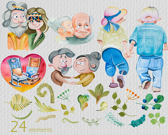 Watercolor Old Love Clipart in Illustrations - product preview 1