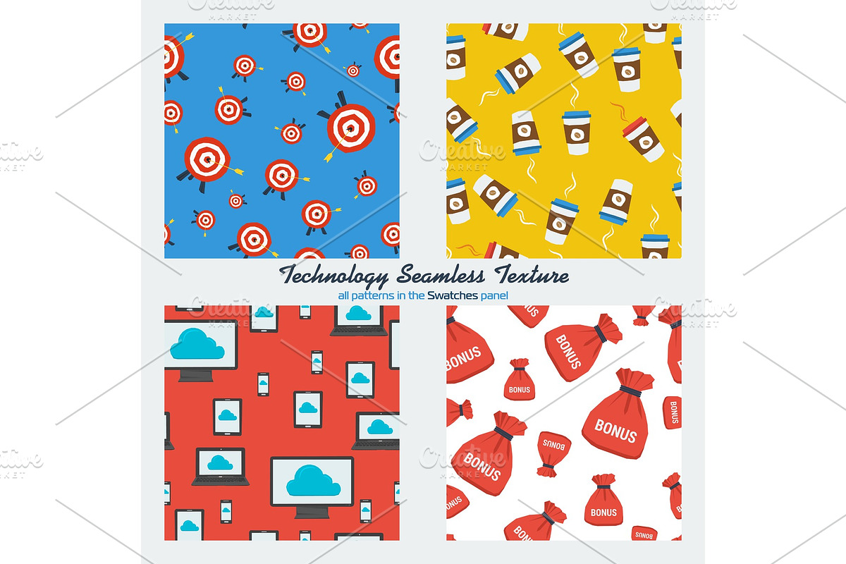 Set of four technology seamless in Illustrations - product preview 8