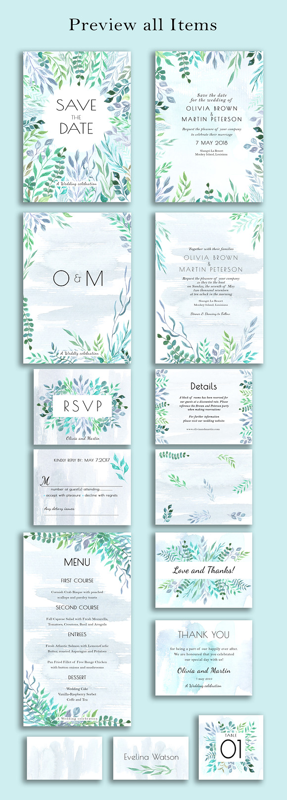 Floral Wedding Invitation Suite in Wedding Templates - product preview 9