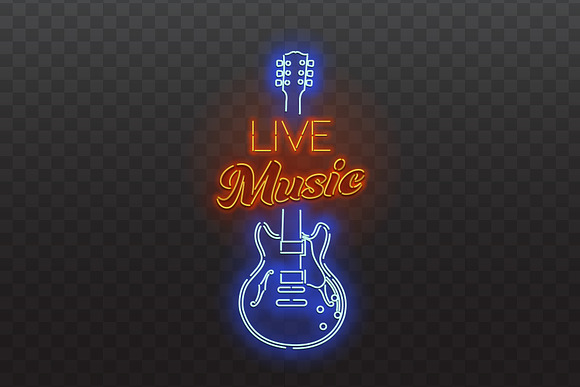 Live Music Neon Sign. in Illustrations - product preview 1