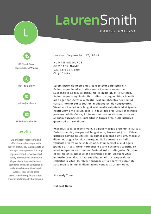 Green curve resume for Word in Resume Templates - product preview 1