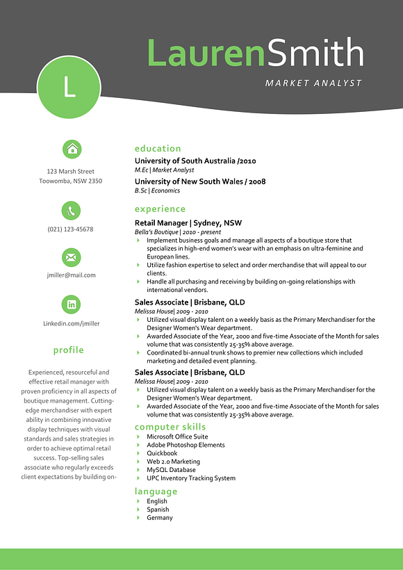 Green curve resume for Word in Resume Templates - product preview 2
