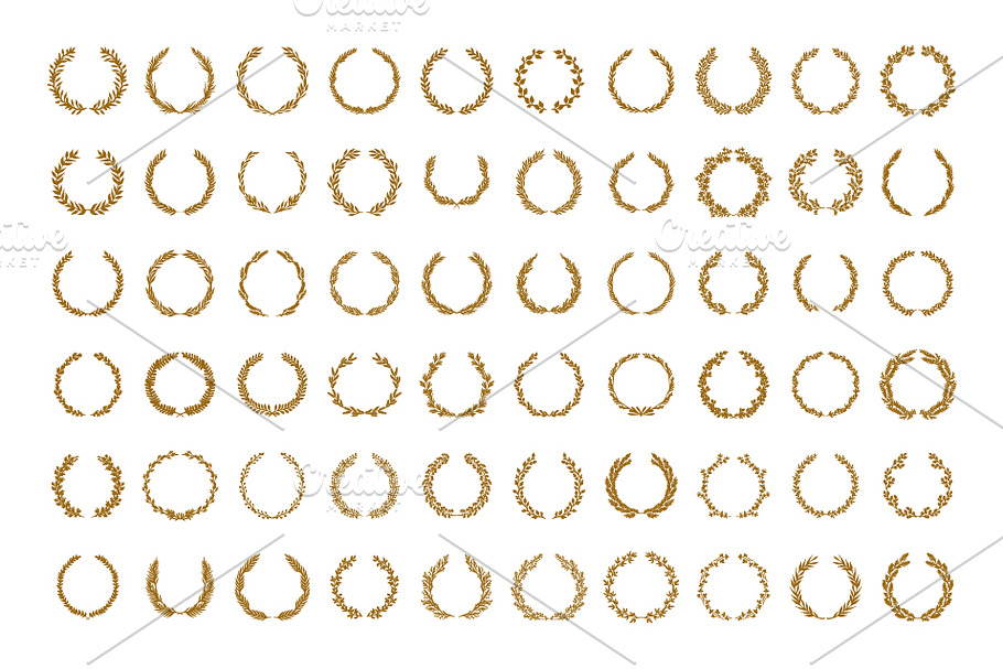 60 Gold circular laurel wreath set in Illustrations - product preview 8