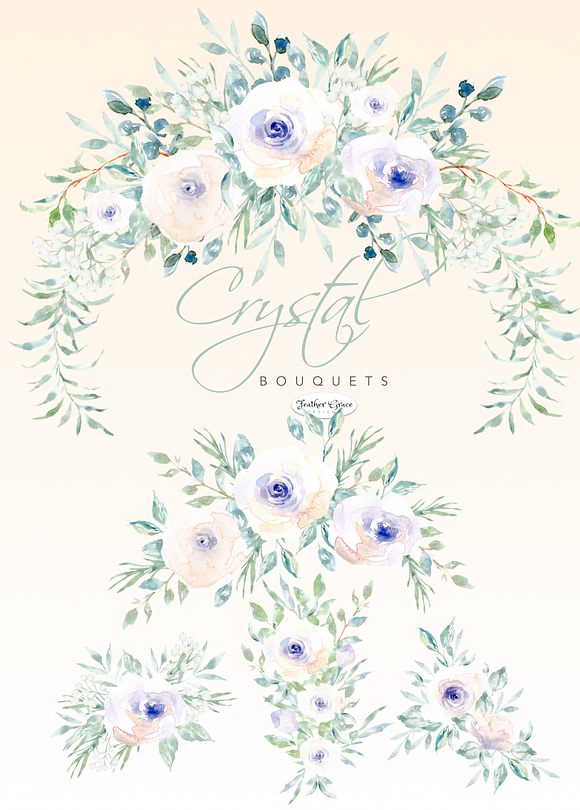 White Watercolor Florals & Bouqets in Illustrations - product preview 3