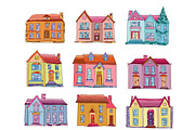 Set of old hand drawn houses vector