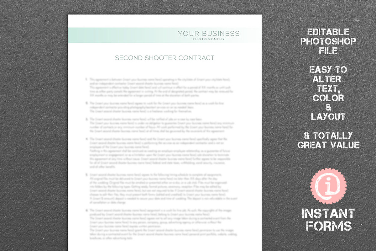 Second Shooter Photography Contract in Stationery Templates - product preview 8