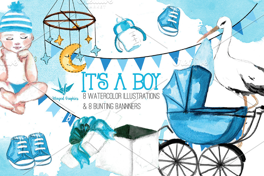 It's a boy watercolor illustrations in Illustrations - product preview 8