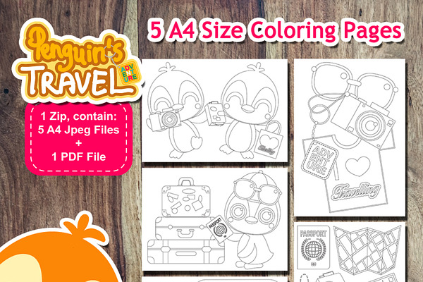 Penguin Travel Coloring Page