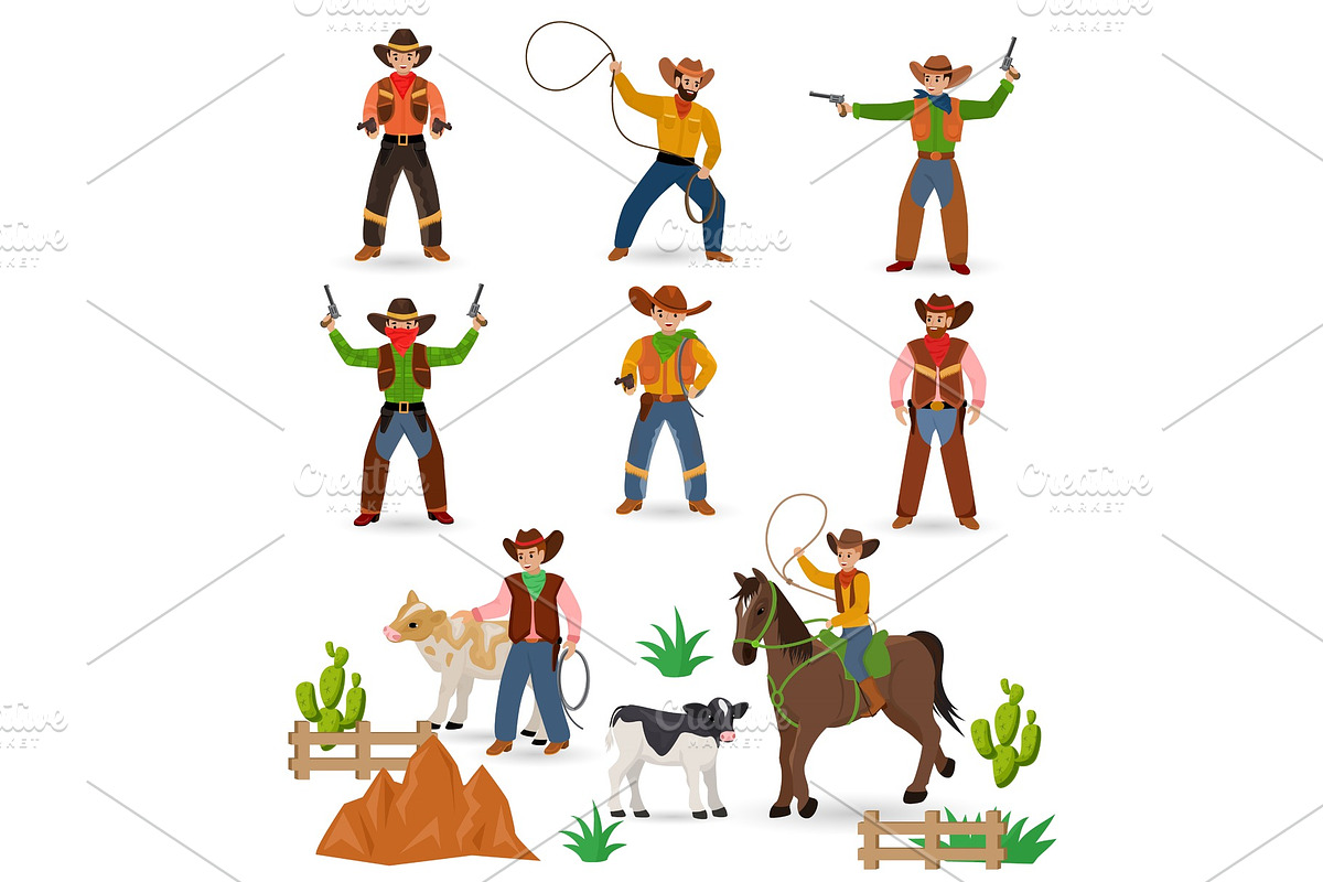 Cowboy vector western cow boy or in Illustrations - product preview 8