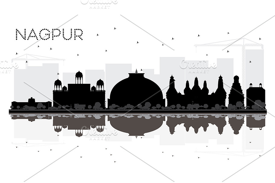 Nagpur India City skyline black  in Illustrations - product preview 8