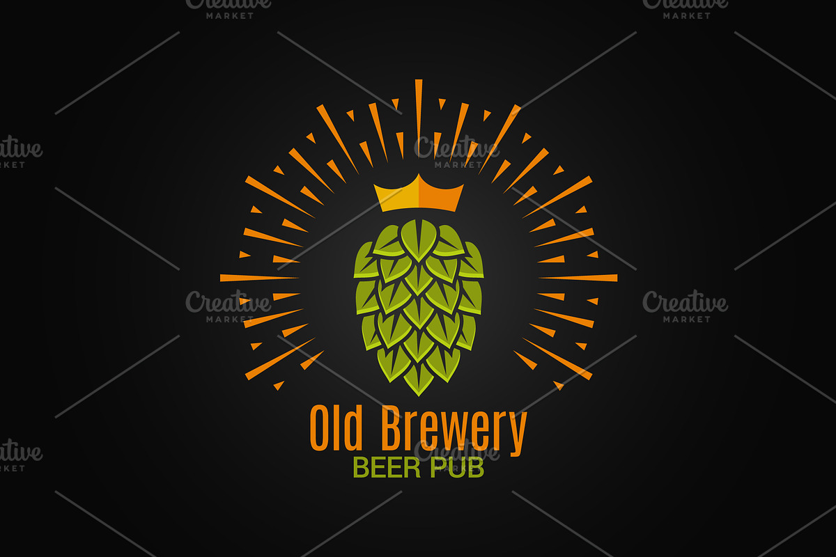 Brewery logo with hop and crown in Illustrations - product preview 8