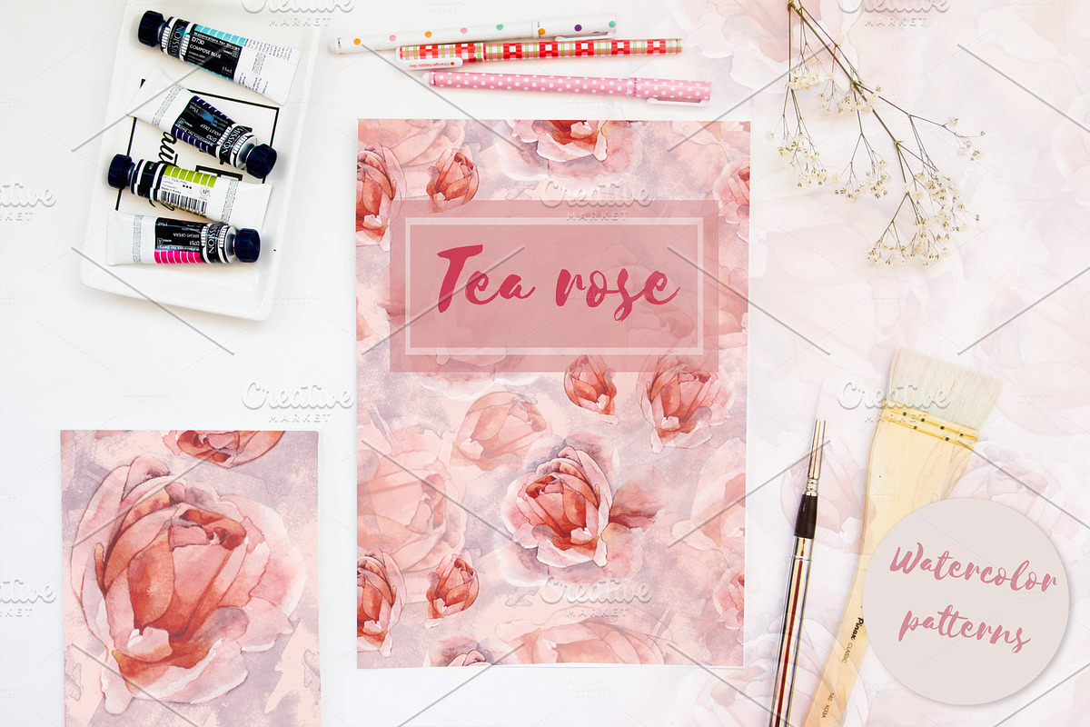 Tea rose patterns set in Patterns - product preview 8