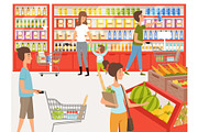 Shoppers in supermarket. Background