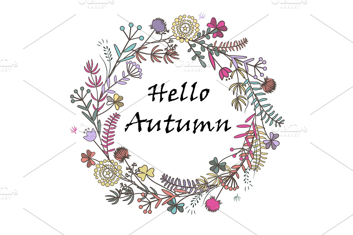 Hello Autumn hand drawn wreath in Illustrations - product preview 8
