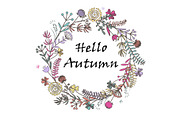 Hello Autumn hand drawn wreath