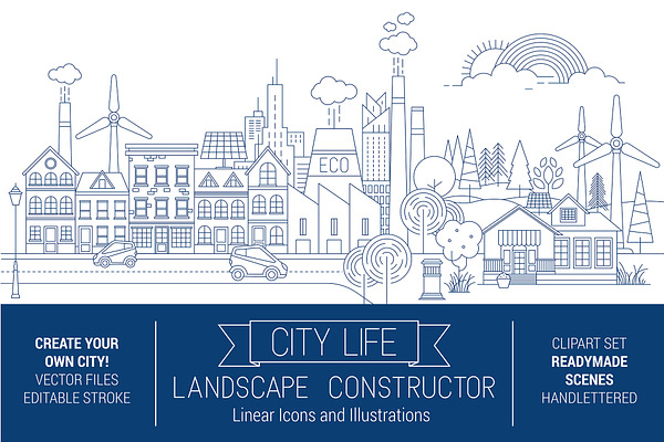 City Skyline Line Art Graphic Kit