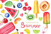 Summer, ice cream and fruits