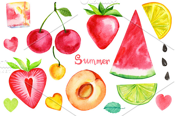 Summer, ice cream and fruits in Illustrations - product preview 1