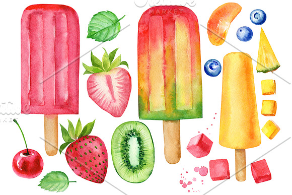Summer, ice cream and fruits in Illustrations - product preview 2