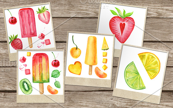 Summer, ice cream and fruits in Illustrations - product preview 6