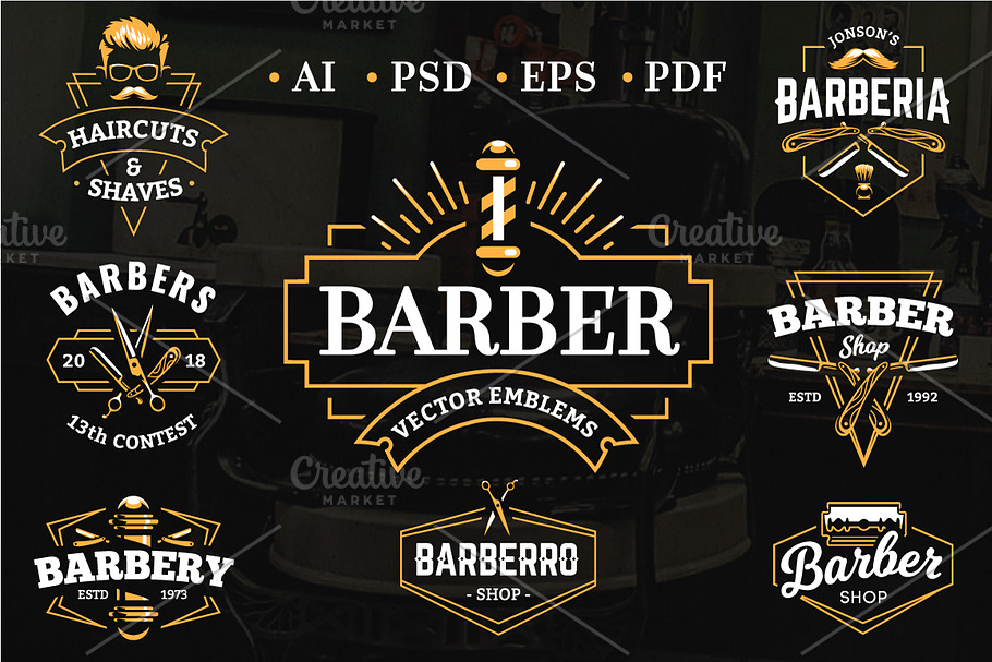 Barber Emblems | Logo Templates in Logo Templates - product preview 8