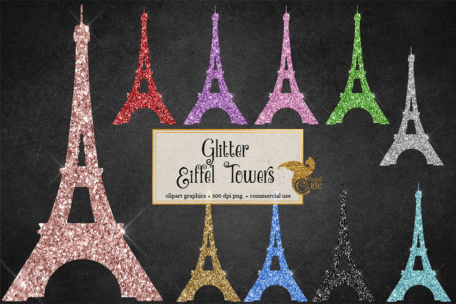 Glitter Eiffel Tower Clipart in Illustrations - product preview 8