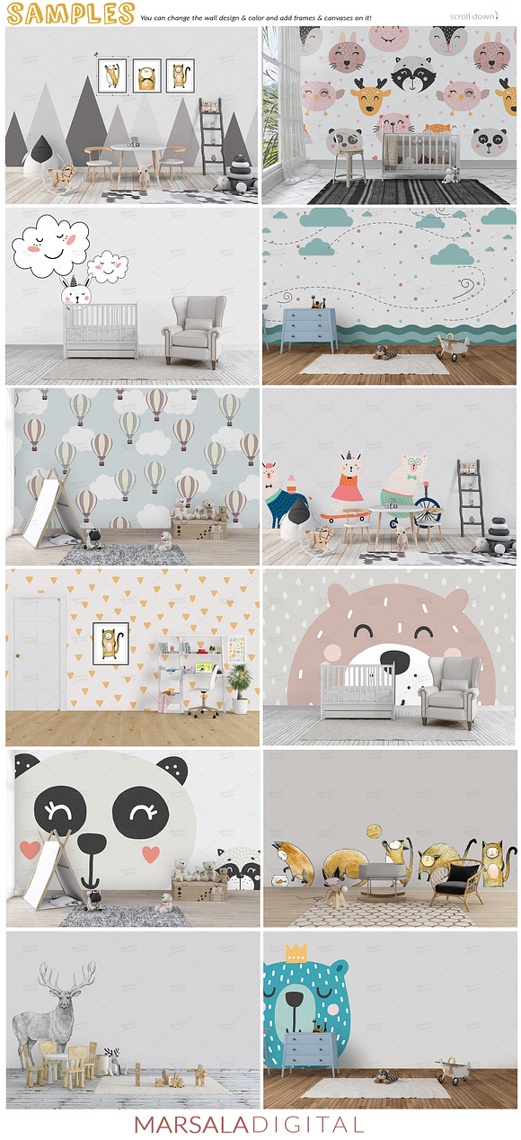 Kids Room Wall & Frame Mockup Set 1  in Print Mockups - product preview 2