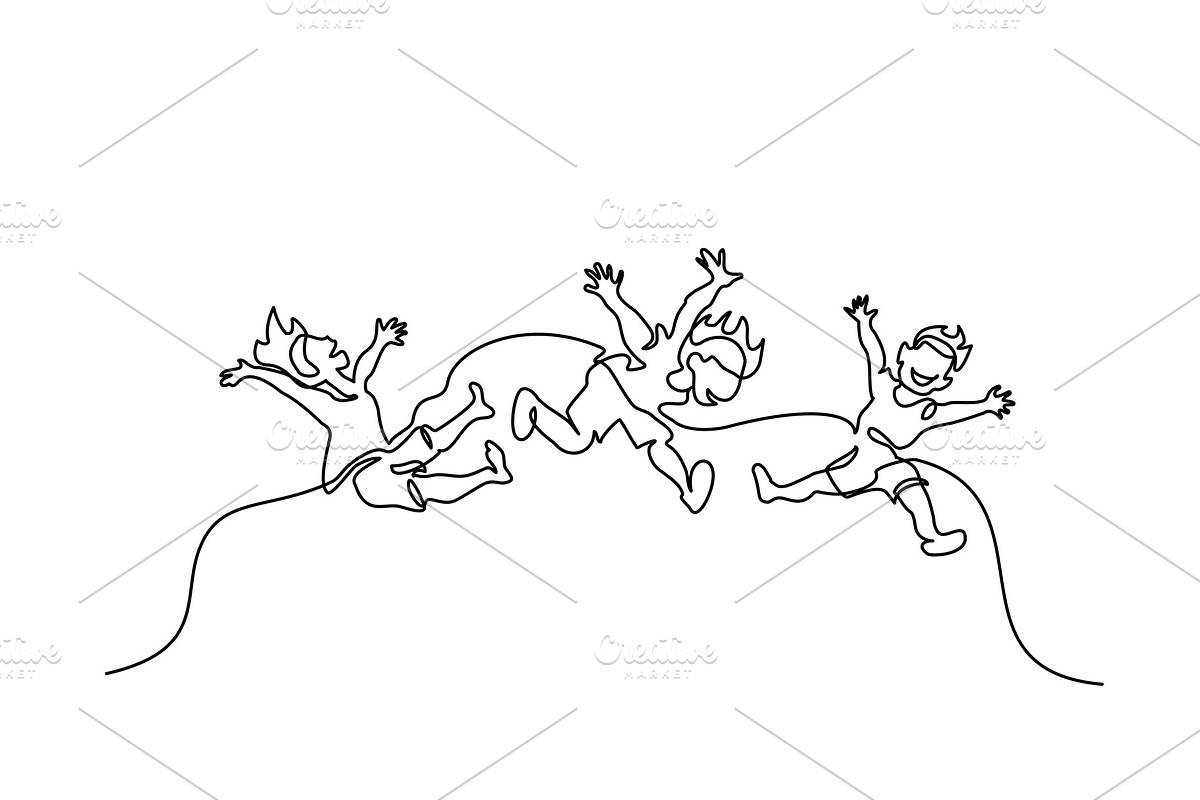 one line drawing Happy kids jumping in Illustrations - product preview 8