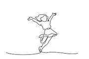 line drawing Happy girl running