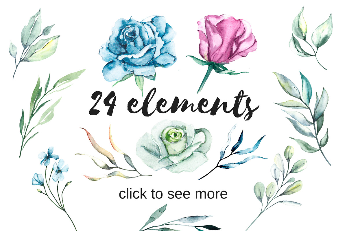 Watercolor roses set. Hand drawing. in Illustrations - product preview 8