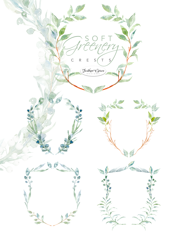 Watercolor Greenery & Wreaths in Illustrations - product preview 6
