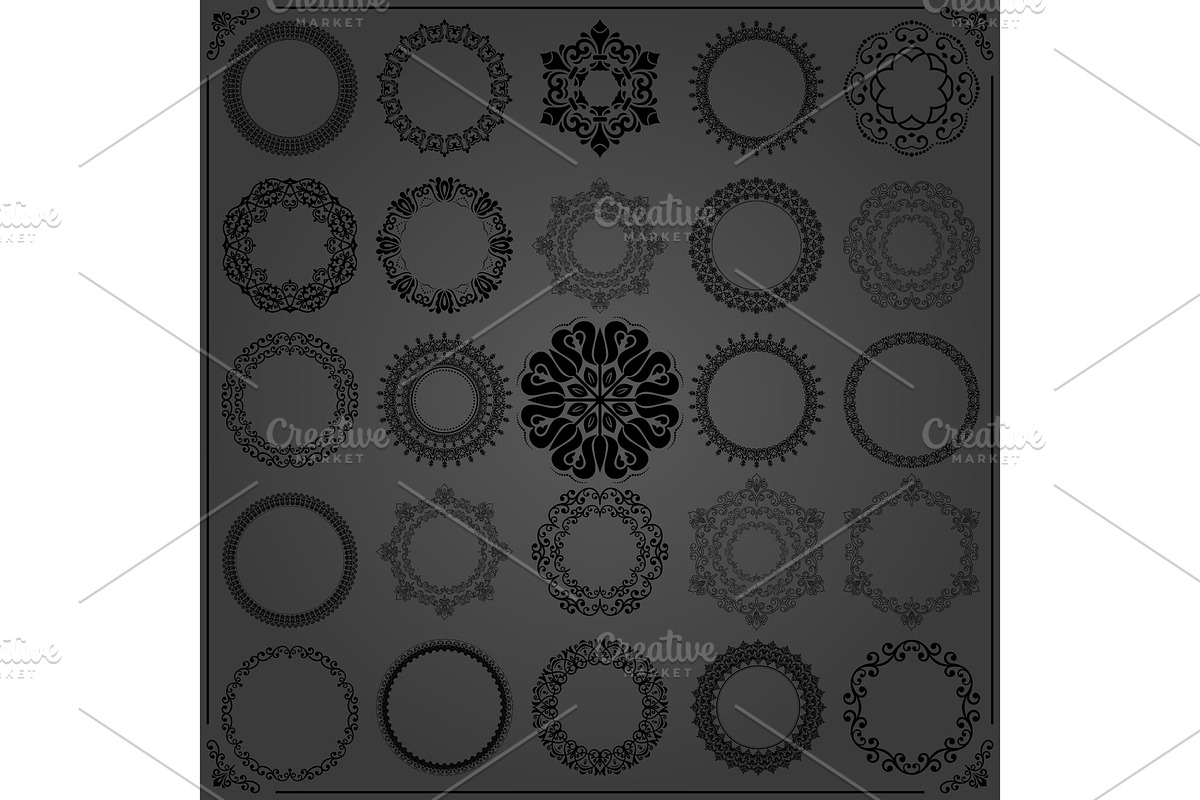 Vintage Set of Vector Round Black in Patterns - product preview 8