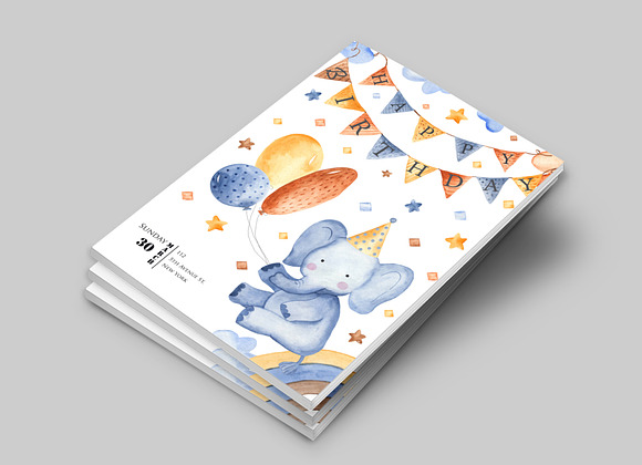 Children's Birthday. Watercolor set. in Illustrations - product preview 7