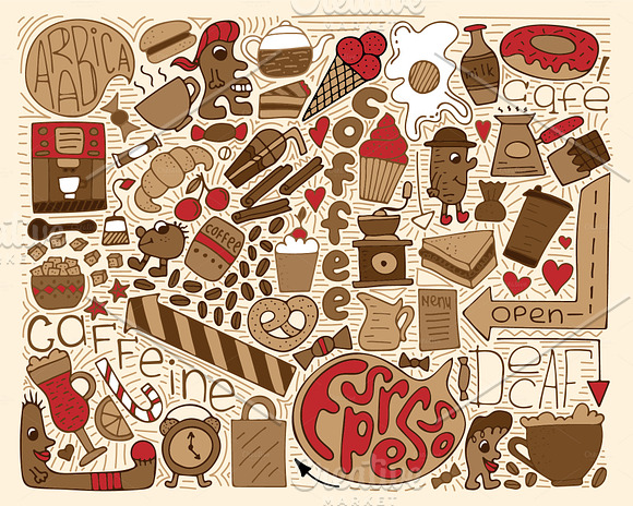 Coffee doodles in Illustrations - product preview 2