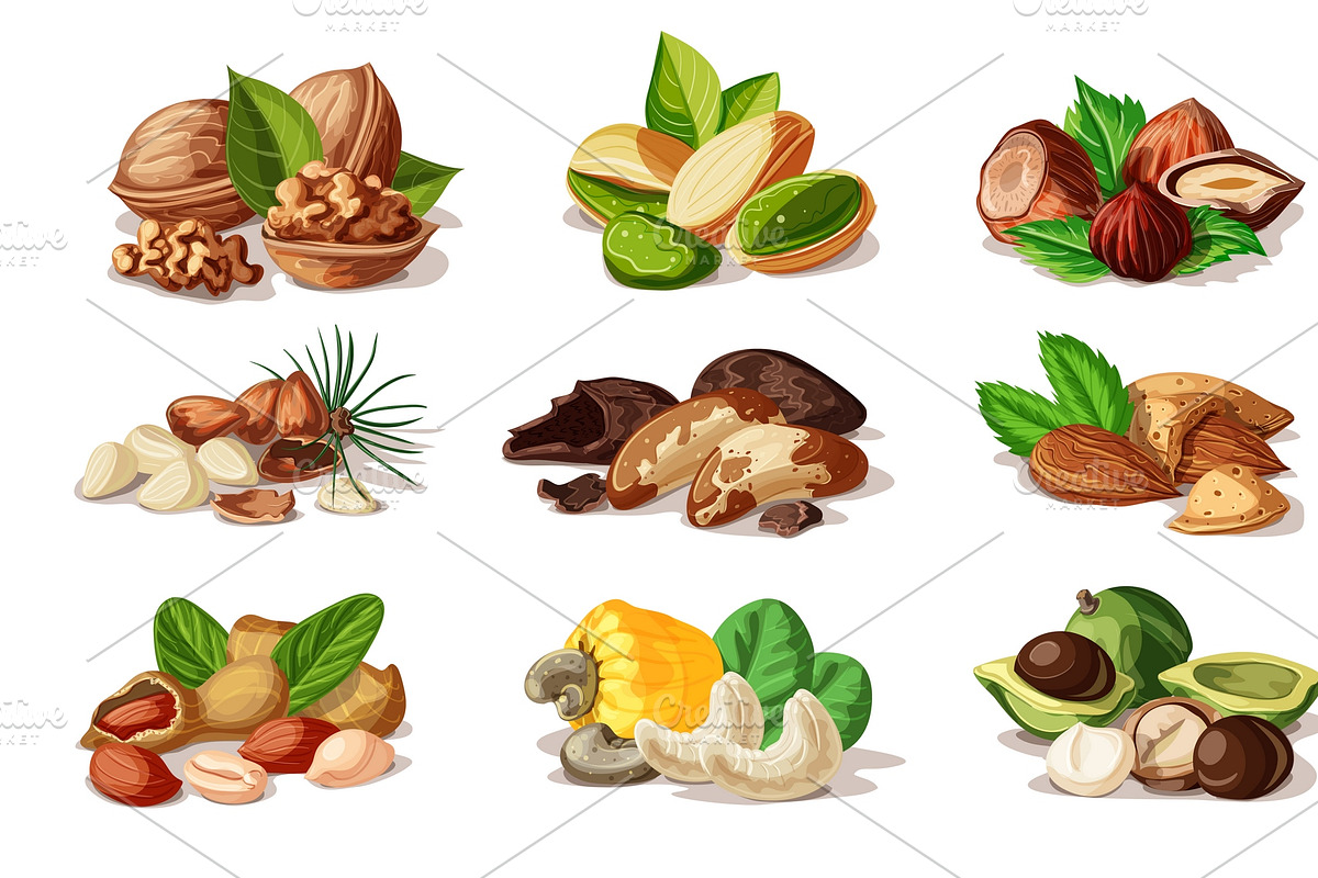 Cartoon Colorful Nuts Set in Icons - product preview 8